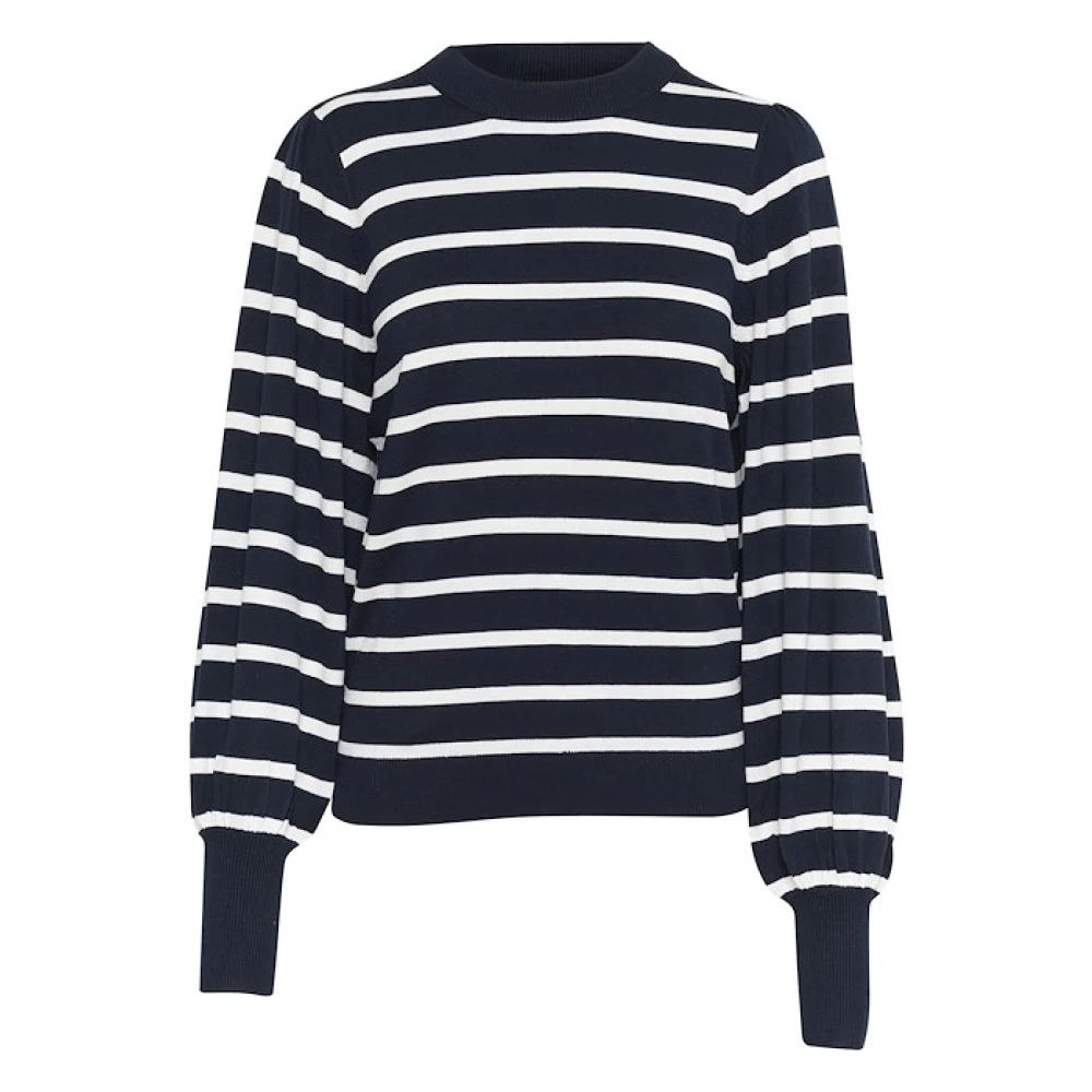 Kaffe Blauwe Gestreepte Gebreide Trui Blue Dames