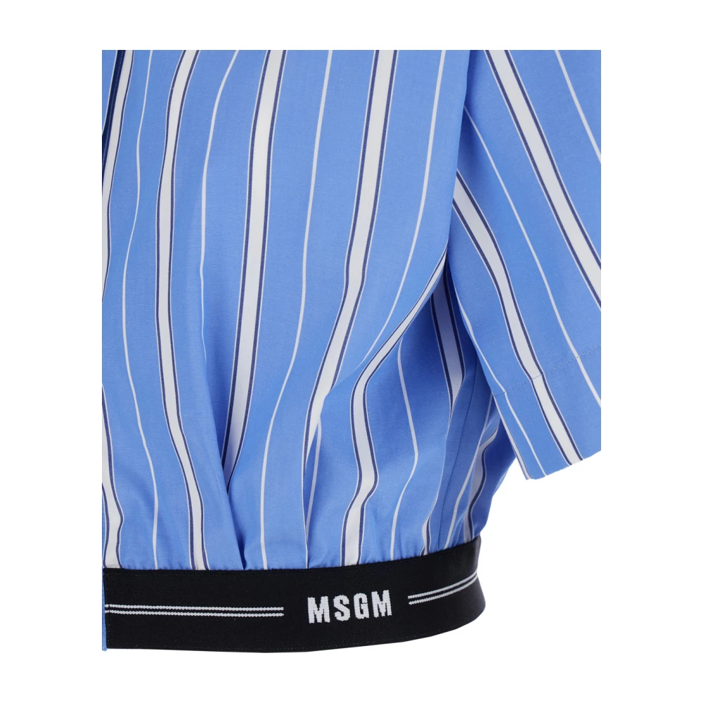 Msgm Lichtblauwe Gestreepte Crop Shirt Vrouw Blue Dames
