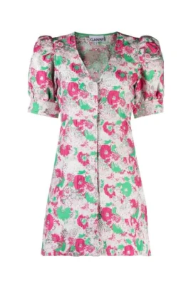 Spring Floral Button Down Mini Klänning