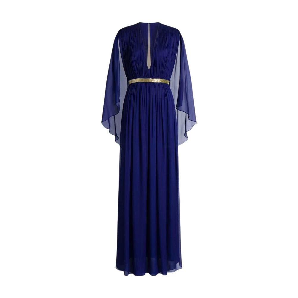 Alberta Ferretti Blue Gowns, Female, L, Long Silk Gown With Shoulder-Revealing Cape