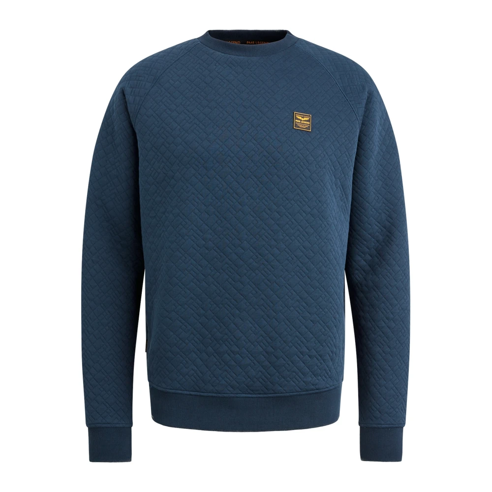 PME Legend Cable Jacquard Crewneck Sweatshirt Blue Heren