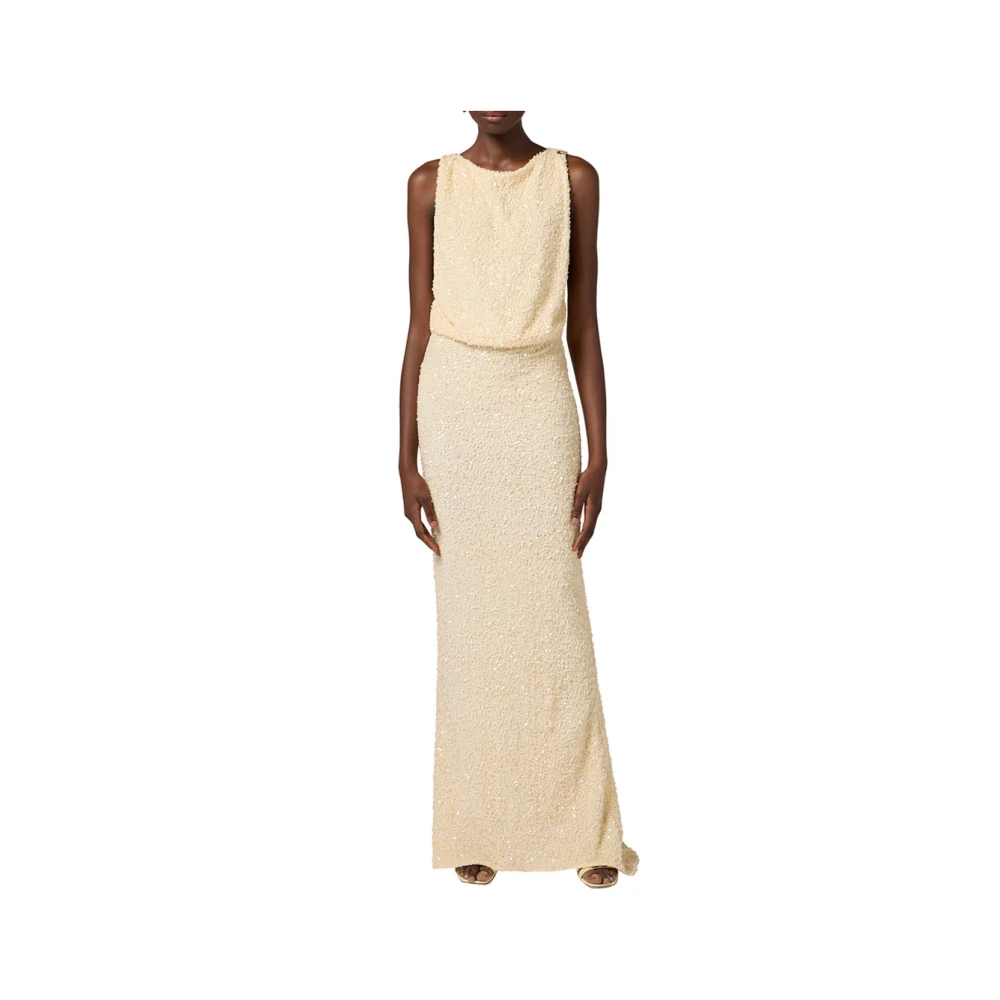 Elisabetta Franchi Gele Elegante Jurk met Diepe V-hals Yellow Dames