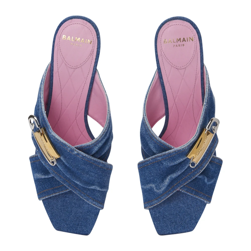 Balmain Denim Safety Pin mules Blue Dames