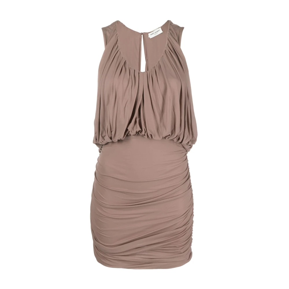 Saint Laurent Women's Pink Draped Sleeveless Minidress