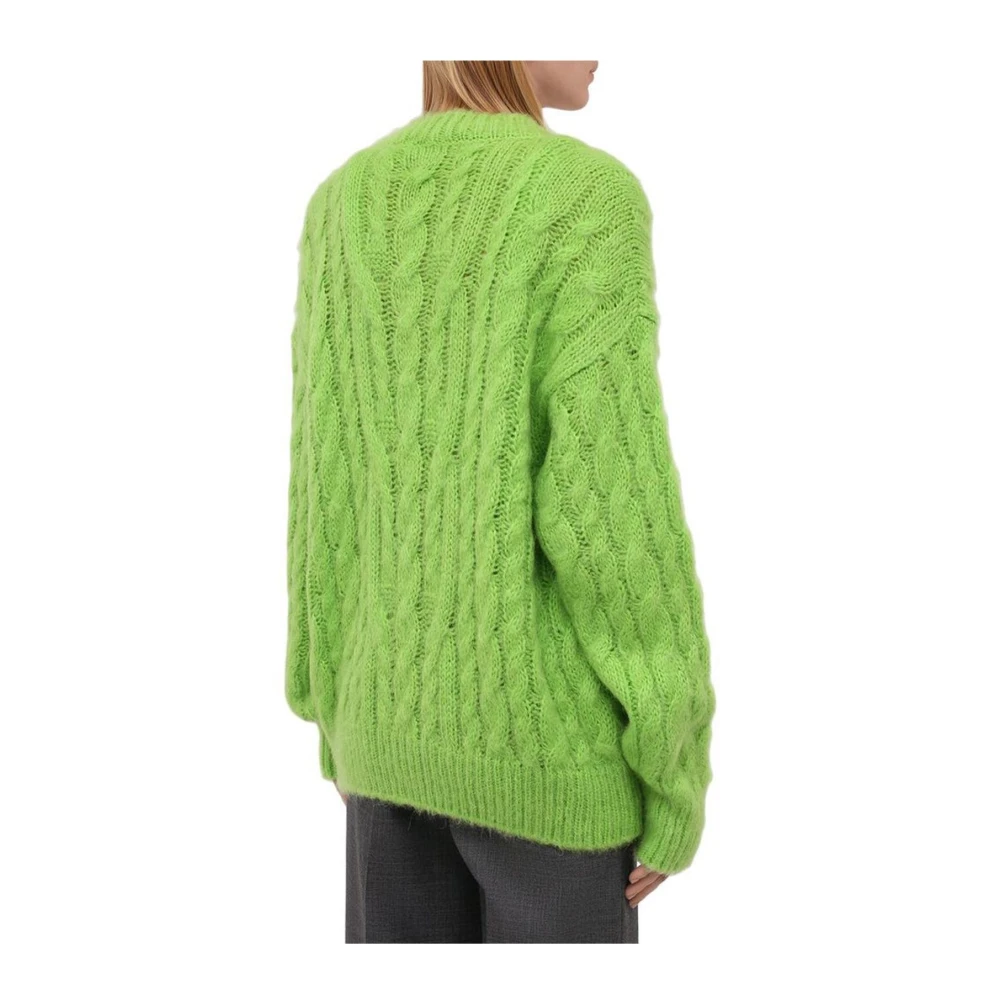 Msgm Groene Cable-Knit V-Neck Sweater Green Dames