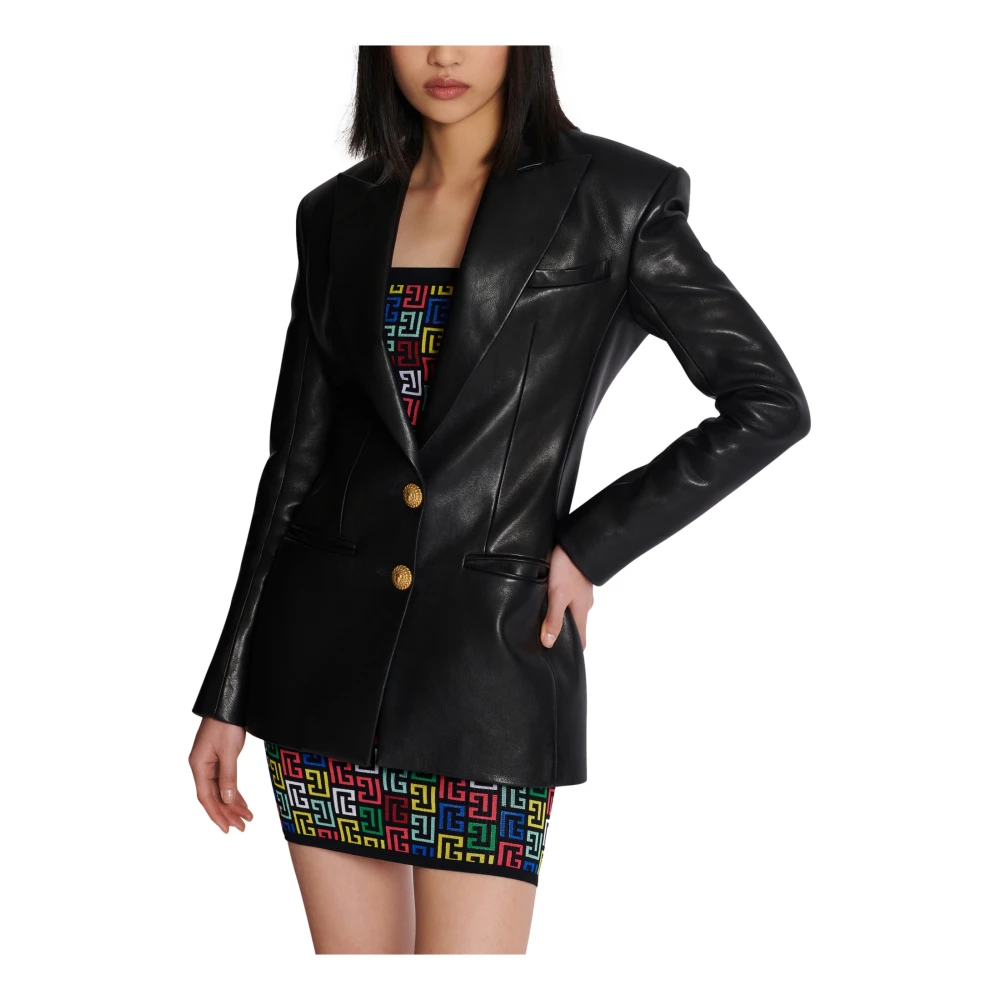 Balmain 2-knoops leren blazer Black Dames