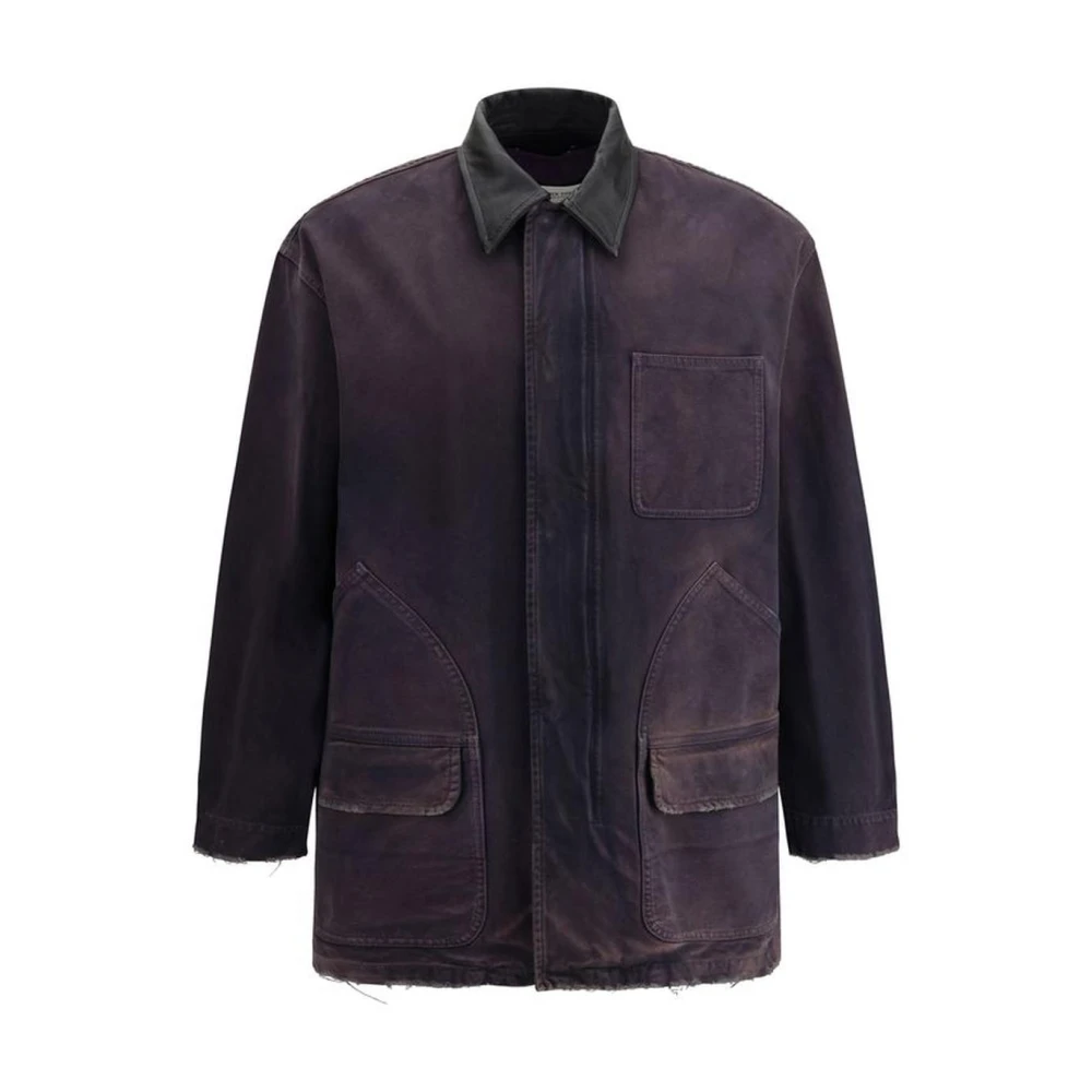 Golden Goose Vintage Denim Jack met Leren Kraag Blue Heren