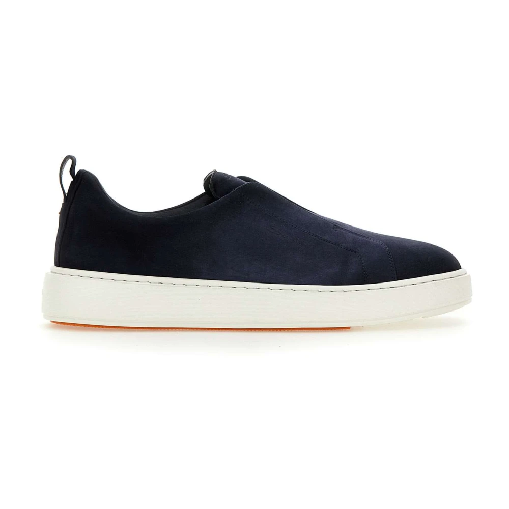 Santoni Men's Blue Sneakers, 9 Uk, Suede Slip-On Trainers