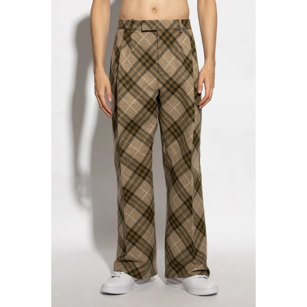 Burberry Geruite wollen broek Beige Heren