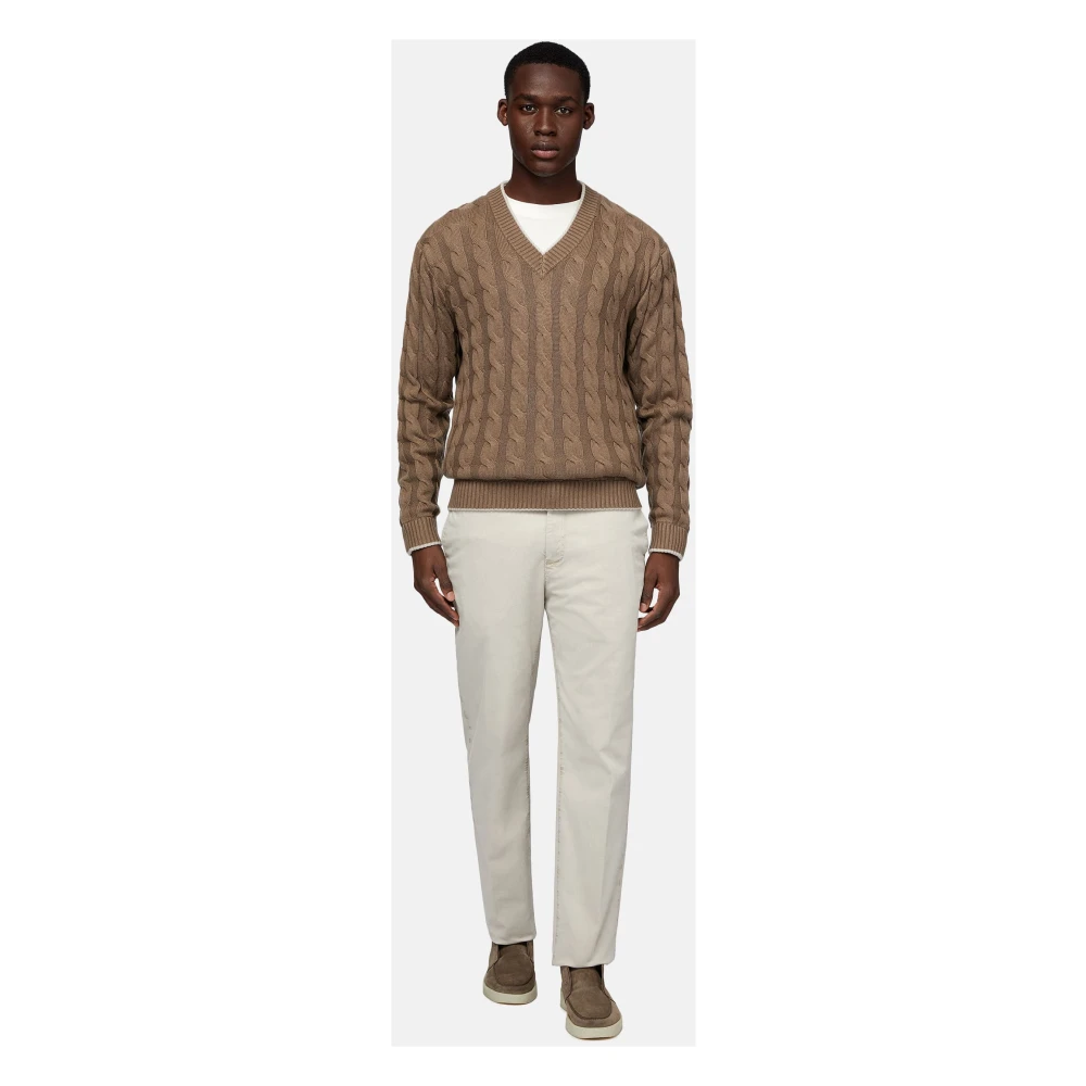 Boggi Milano V-hals Jumper Brown Heren