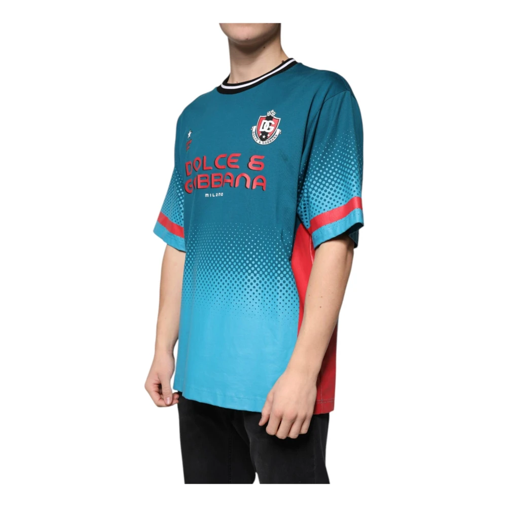 Dolce & Gabbana Blauw Logo Katoen Crew Neck T-shirt Blue Heren