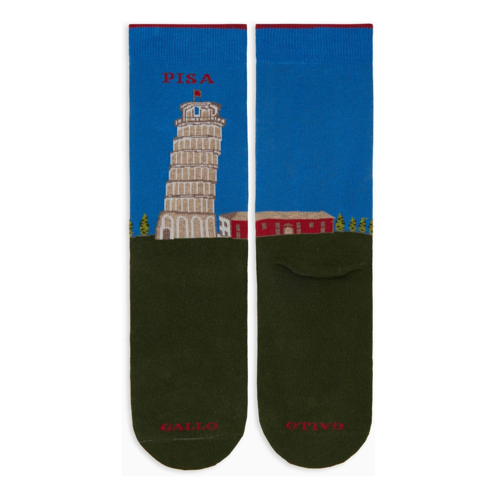 Gallo Korte katoenen sokken voor dames groen met patroon van de Toren van Pisa Multicolor Dames