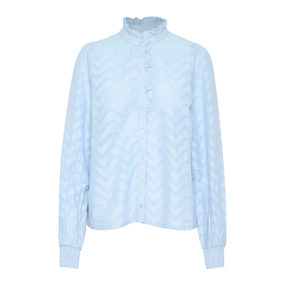 Kaffe Elegante Chambray Blouse met Pofmouwen Blue Dames