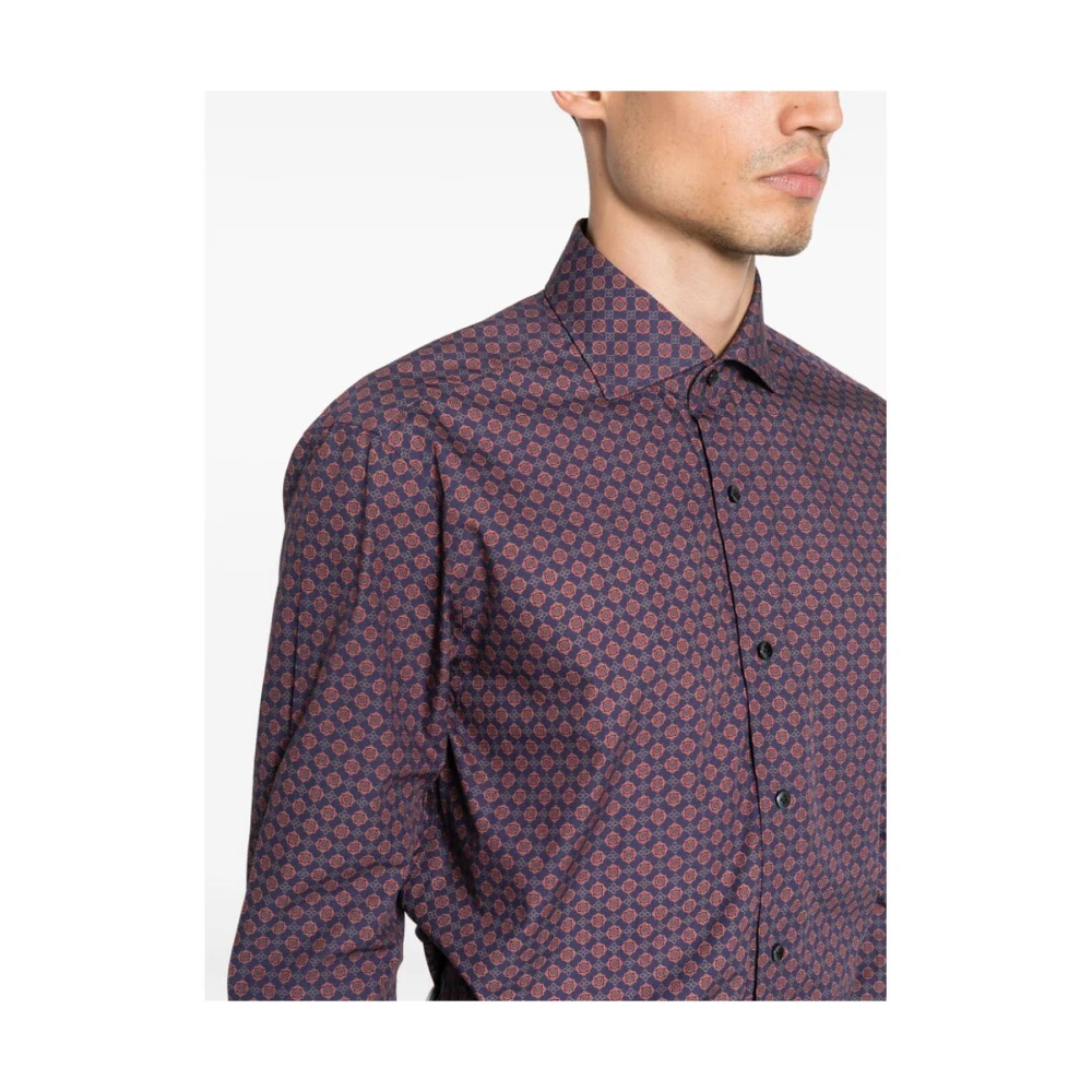 Barba Geometrisch Patroon Stretch-Katoenen Overhemd Multicolor Heren