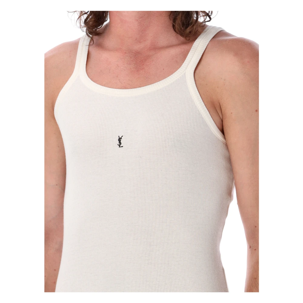 Saint Laurent White Logo Tank Top Aw23 White Heren