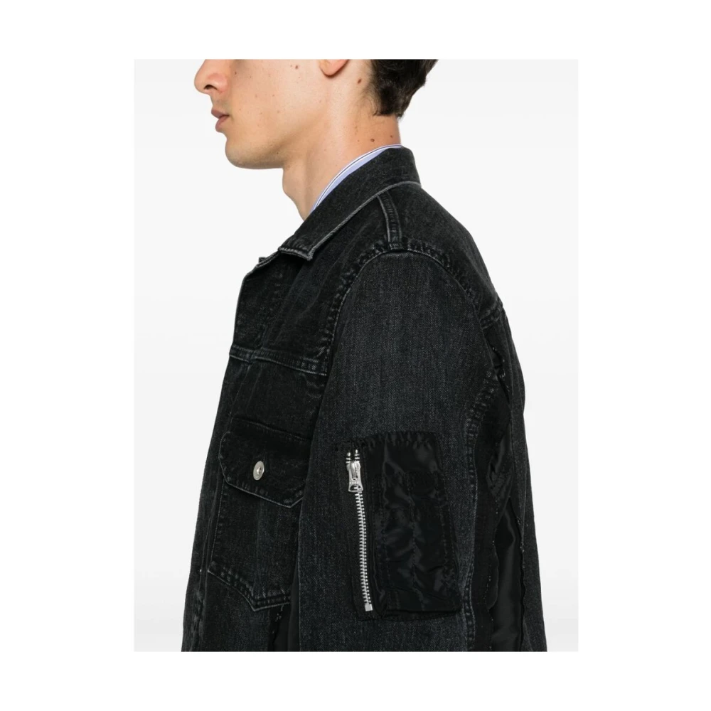 Sacai Zwarte Denim Patchwork Jas Black Heren