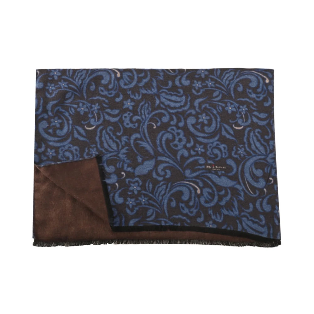 Kiton Zijden sjaal met grafische print franjes Black Heren