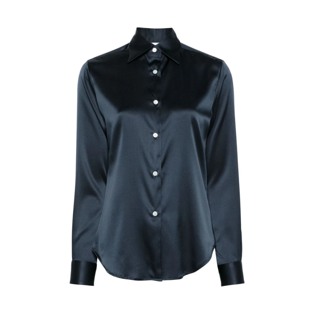 Mazzarelli Navy Blue Zijde Satijn Overhemd Blue Dames