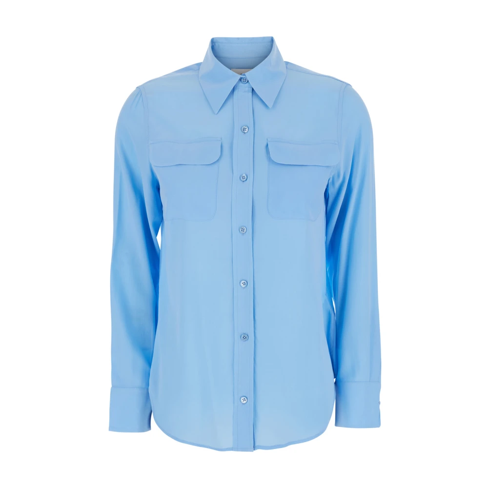 Equipment Zijden Blauwe Shirt met Zakken Blue Dames