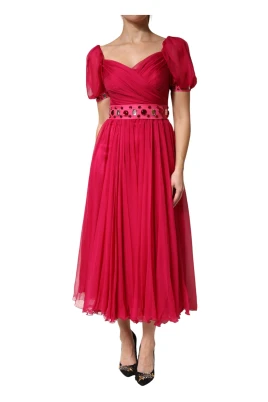 Silk Embellished A-line Midi Dress
