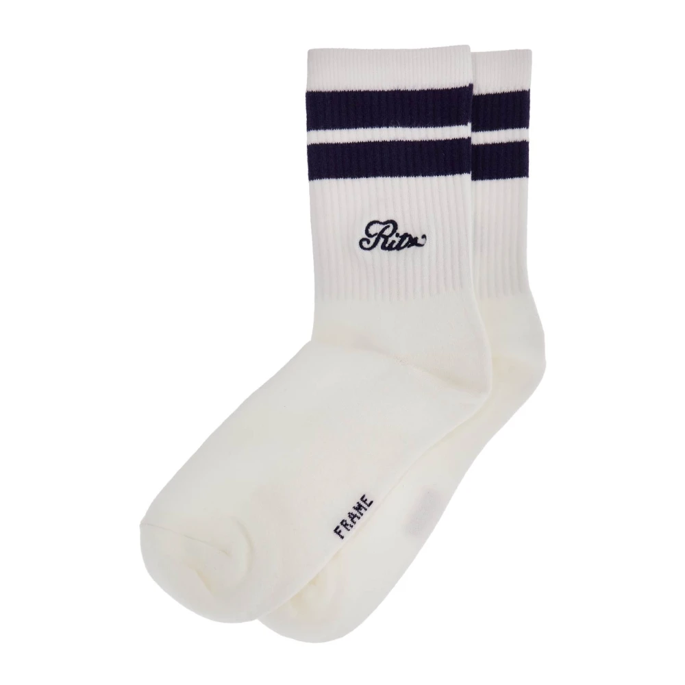 Frame Geborduurde Katoenmix Rib Sokken White Dames