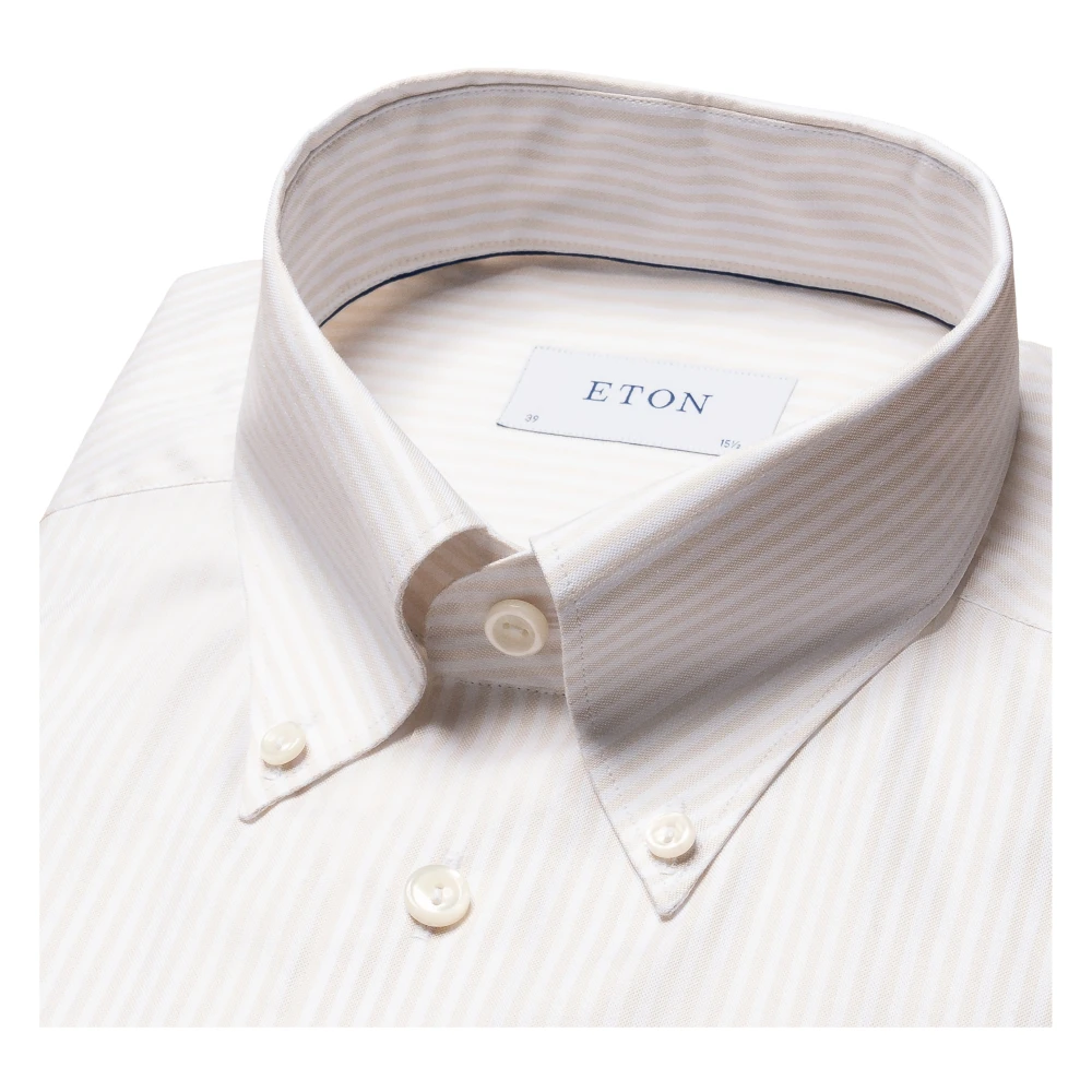 Eton Gestreept Signature Oxford Overhemd Beige Heren