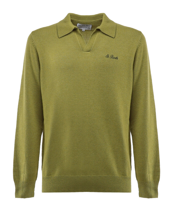 polo-a-manches-longues-vert-avec-logo
