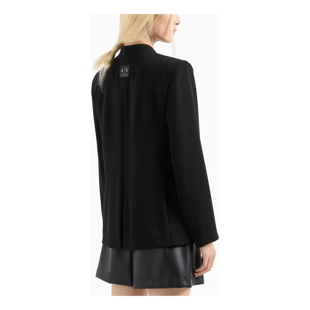 Armani Exchange Zwarte double-breasted jas lange mouw Black Dames