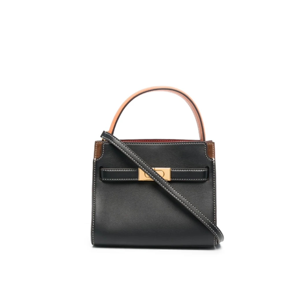 TORY BURCH Tweekleurige Suède Handtas met Gouden Details Black Dames