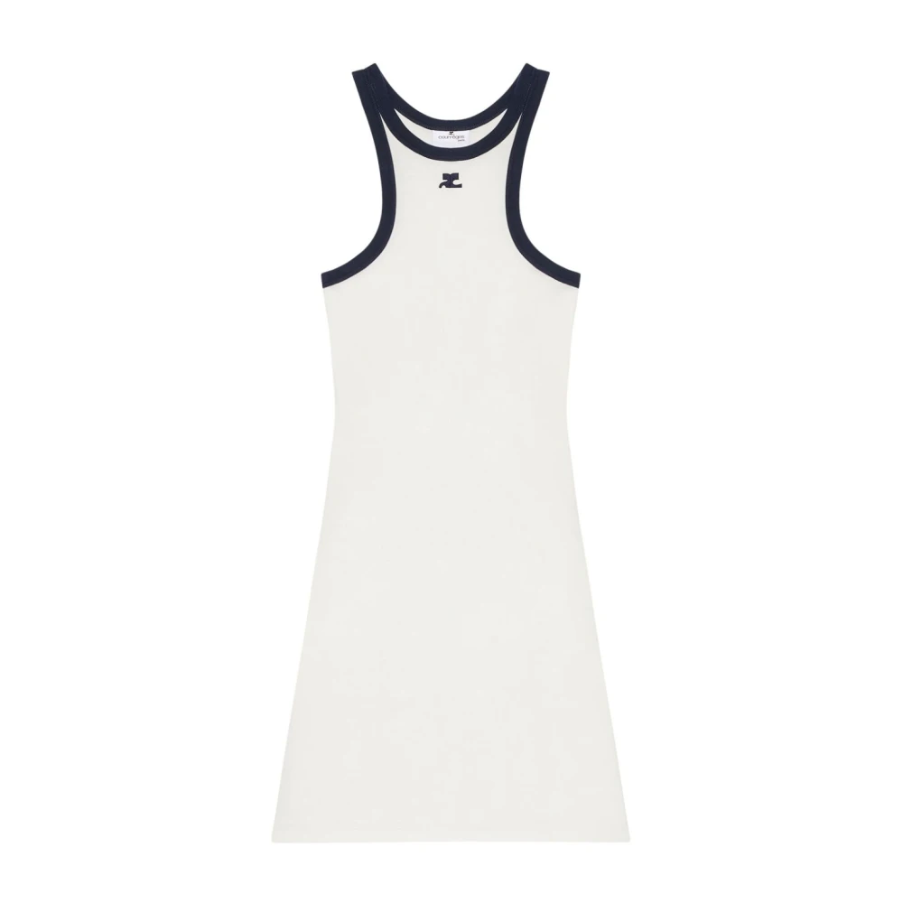 Courrèges Women's White Short Dresses, Xs, Mini Dress With Blue Piping