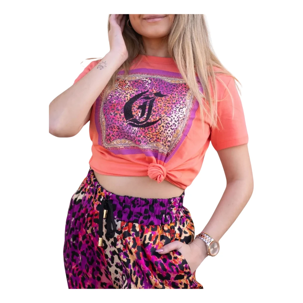 Just Cavalli Flocked Monogram Leopard Print T-shirt Multicolor Dames