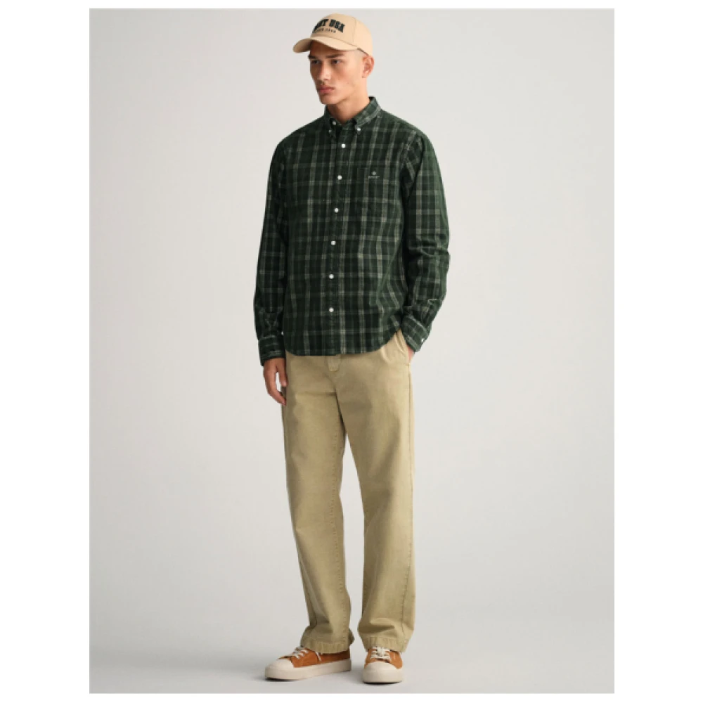 Gant Reguliere Fluweel Schotse Overhemd Green Heren