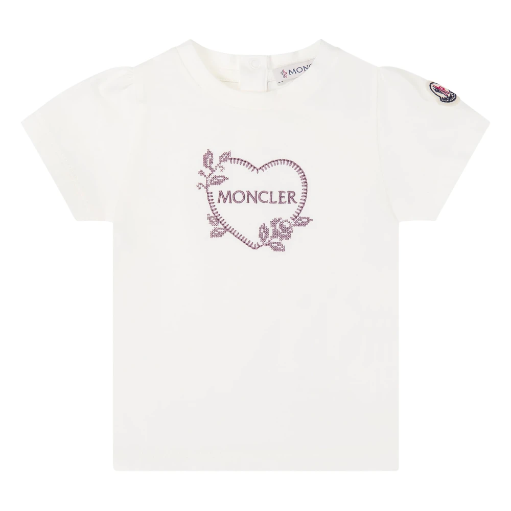 Moncler , Kids Short Sleeve T-Shirts, Unisex, White, 9 M, Heart Logo Cotton T-Shirt