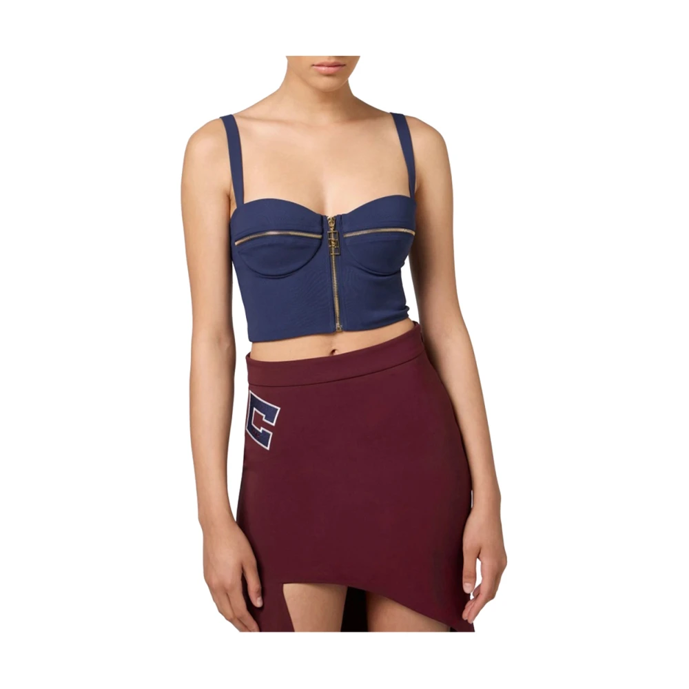 Elisabetta Franchi Blauwe Geplooide Top Veelzijdig en Trendy Blue Dames