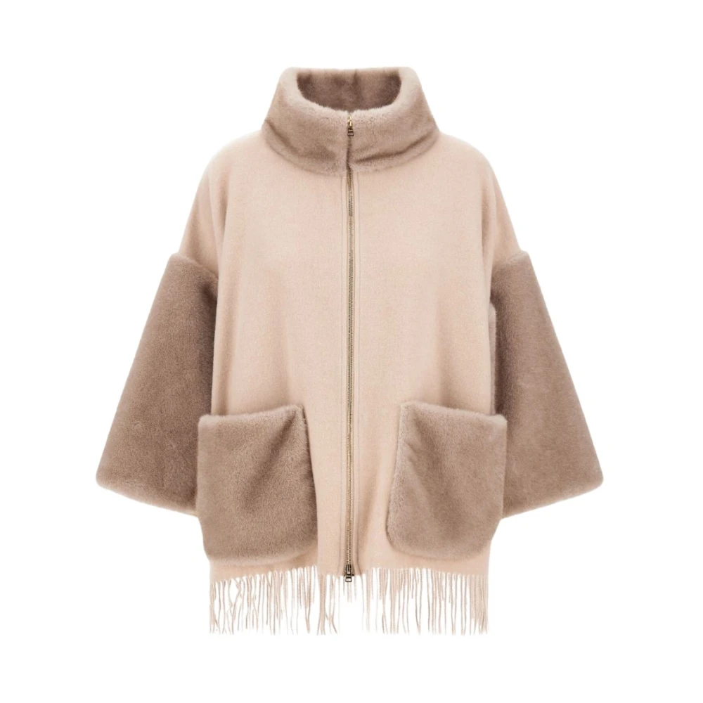 Herno Women's Nude & Neutrals Wool, Cashmere And Melange Poncho With Mink Effect - Image 2