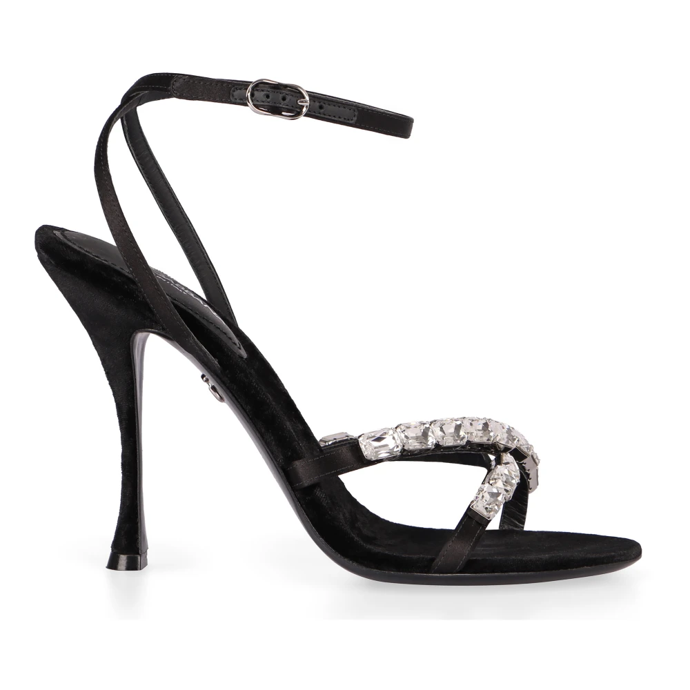 Dolce & Gabbana Donna Nero Sandali In Raso Con Decorazioni In Pietra