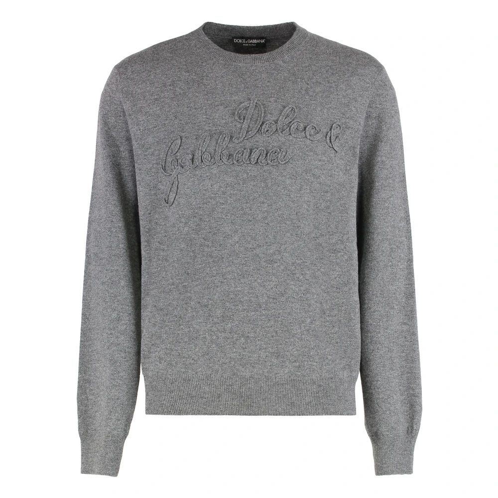 Dolce & Gabbana Men's Gray Crew-Neck Jumper - Round-Neck Knitwear - 2XL - Knitwear