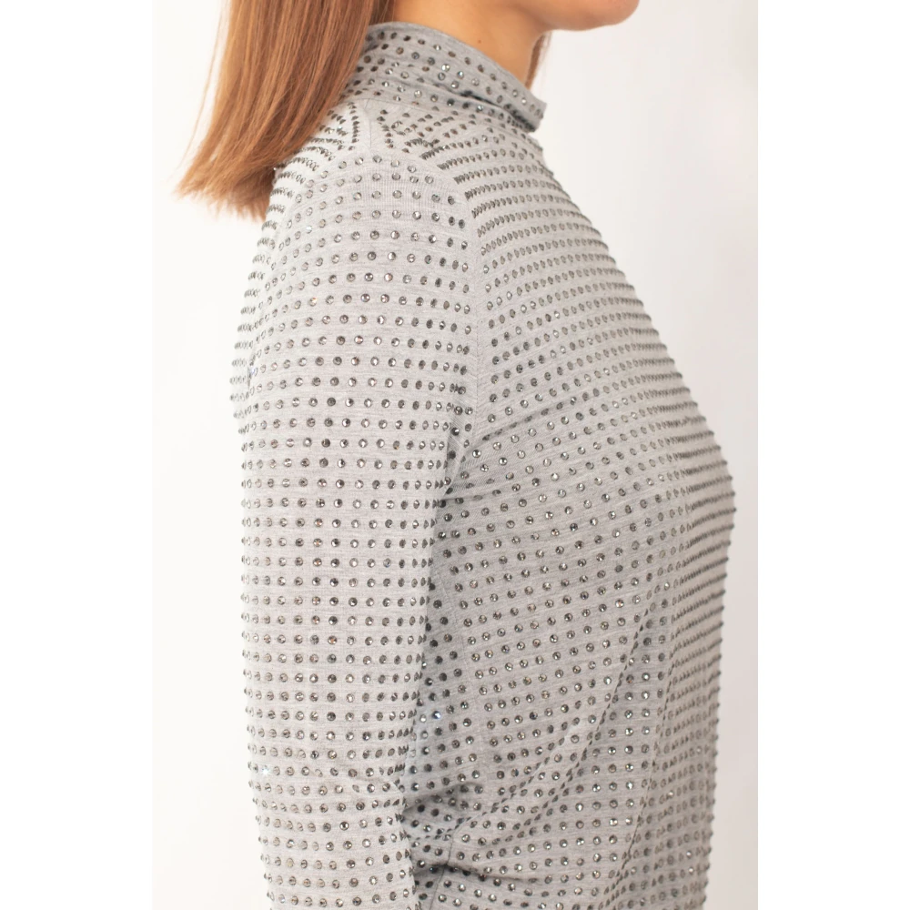 pinko Rhinestones High-Neck Sweater Gray Dames