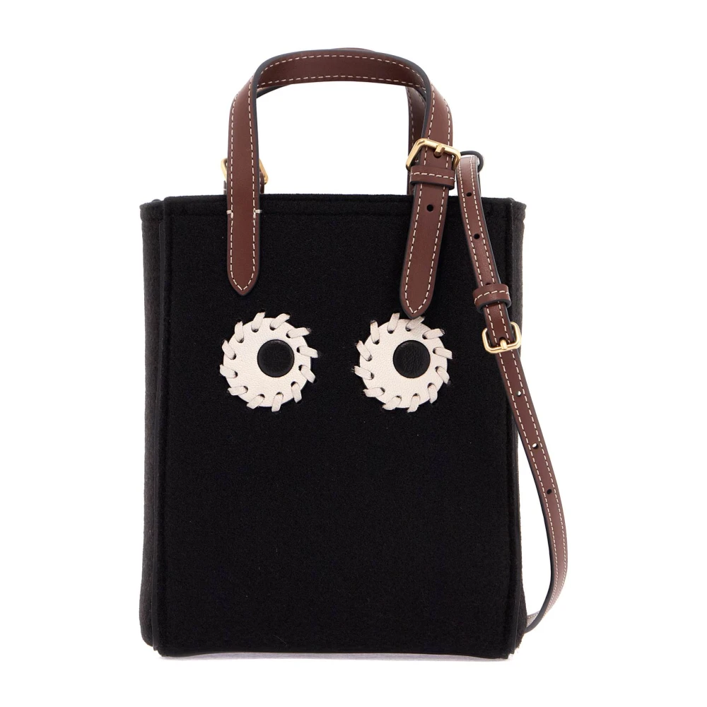 Anya Hindmarch Mini Vilt Tote Tas met Ogen Ontwerp Black Dames