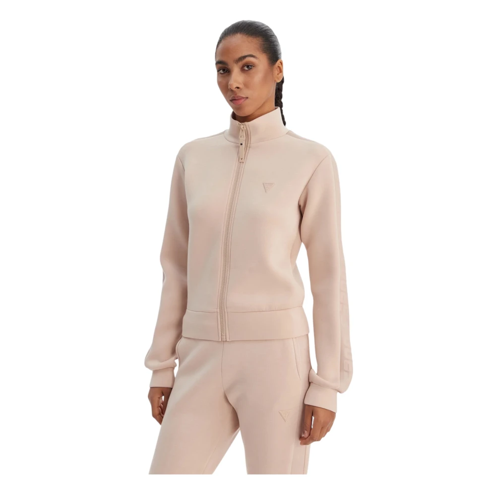 Guess Women's Beige Zip-Throughs, Xs, High-Neck Zip-Up Sweatshirt