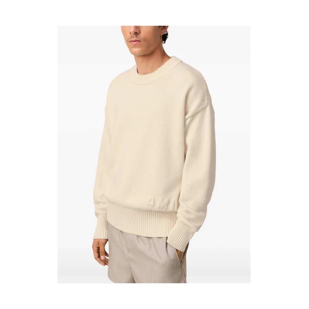 Ami Paris Roomwit Crew Neck Sweater Beige Heren
