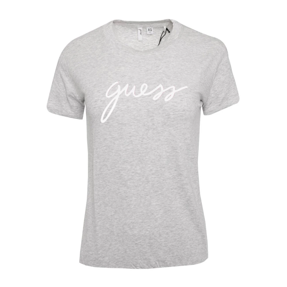 Guess Logo Signature T-Shirt Gris Stretch Gray Dames