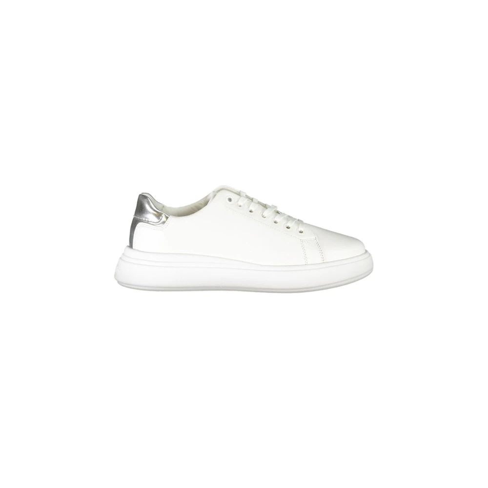 Calvin Klein Women's White Printed Lace-Up Leather Sneakers