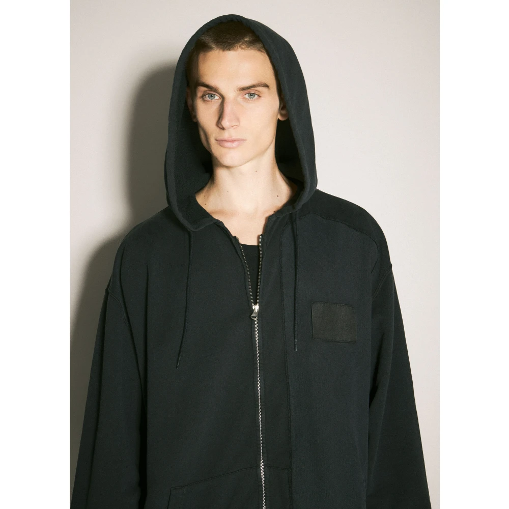 MM6 Maison Margiela Gedistresseerde Katoenen Sweat Jacket Capuchon Rits Black Heren