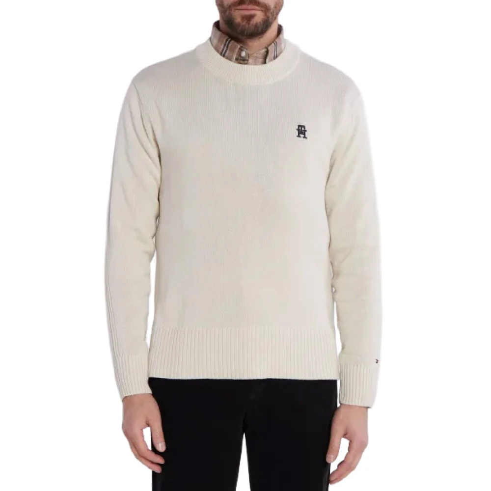 Tommy Hilfiger Men's Beige Crew Neck Jumper - Round-Neck Knitwear - Xl - Knitwear