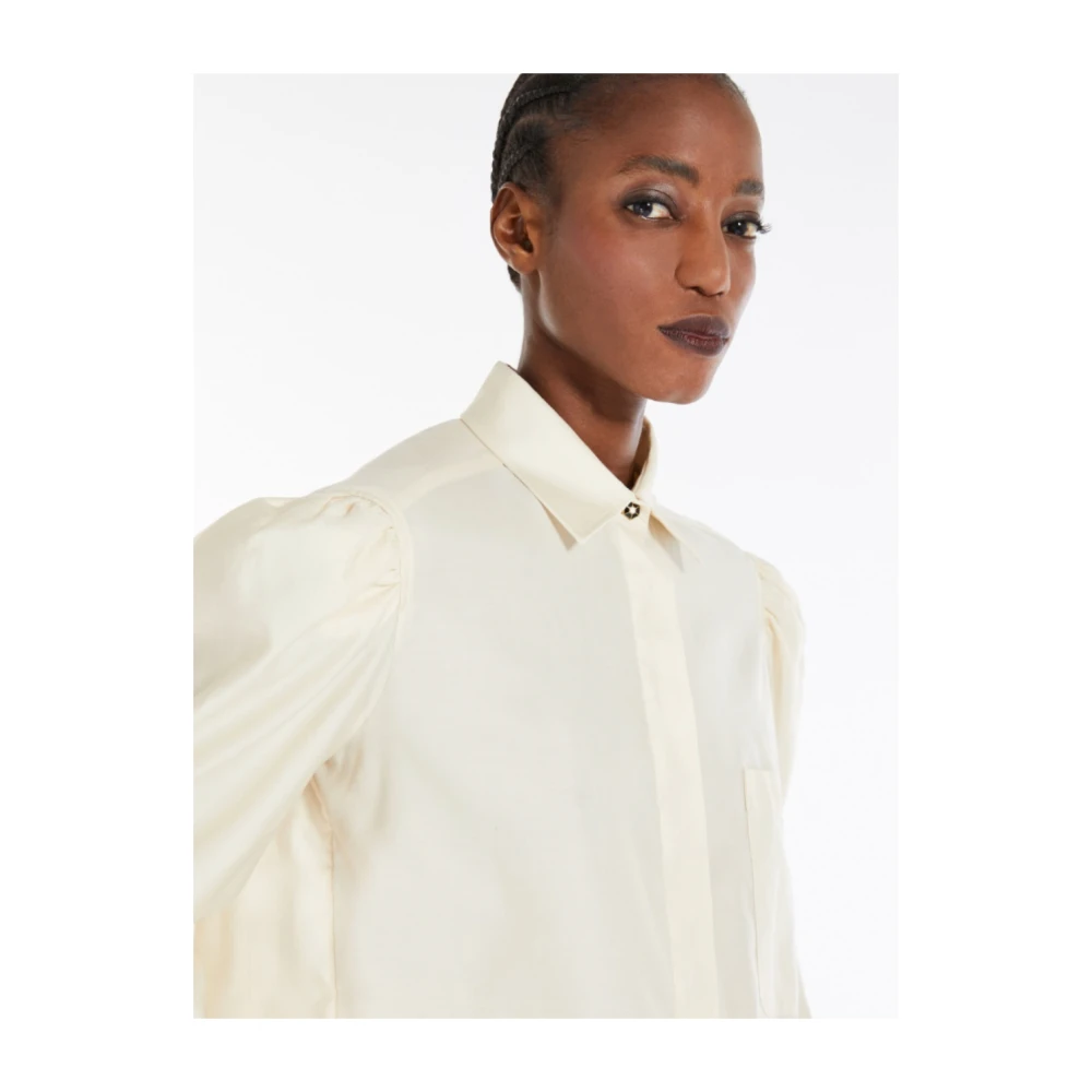 Max Mara Luxe Katoen Satijnen Overhemd Beige Dames
