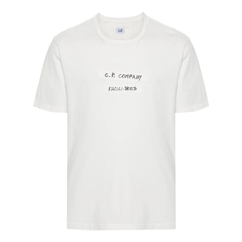 C.P. Company Wit Katoenen Logo Print T-shirt White Heren