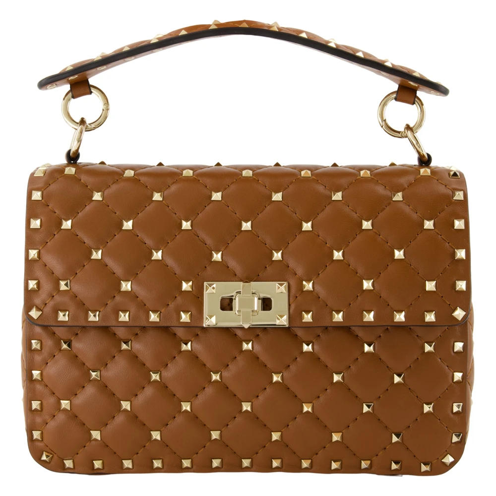Valentino Garavani Gewatteerde Spike Tas met Kettingriem Brown Dames