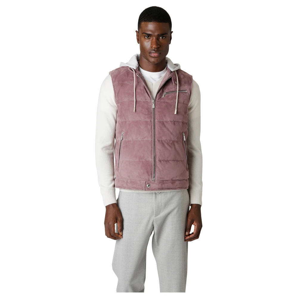 Eleventy Suede Hooded Gewatteerde Sportieve Gilet Red Heren