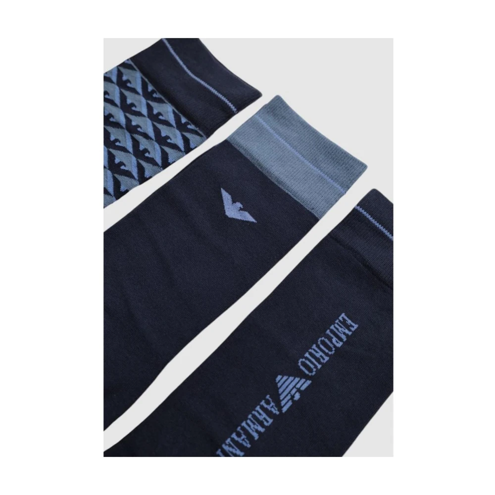 Emporio Armani Blauwe Katoenen Crew Sokken Blue Heren